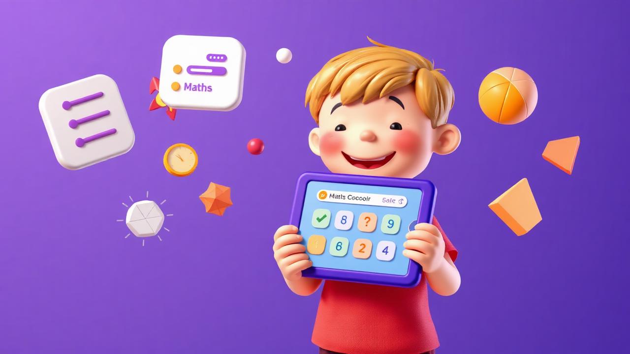 Child using a maths learning app with visual checklists and maths shapes